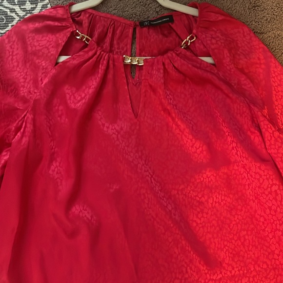 INC hot pink Long-Sleeve Chain-Hardware Jacquard Blouse size XL - Picture 7 of 10